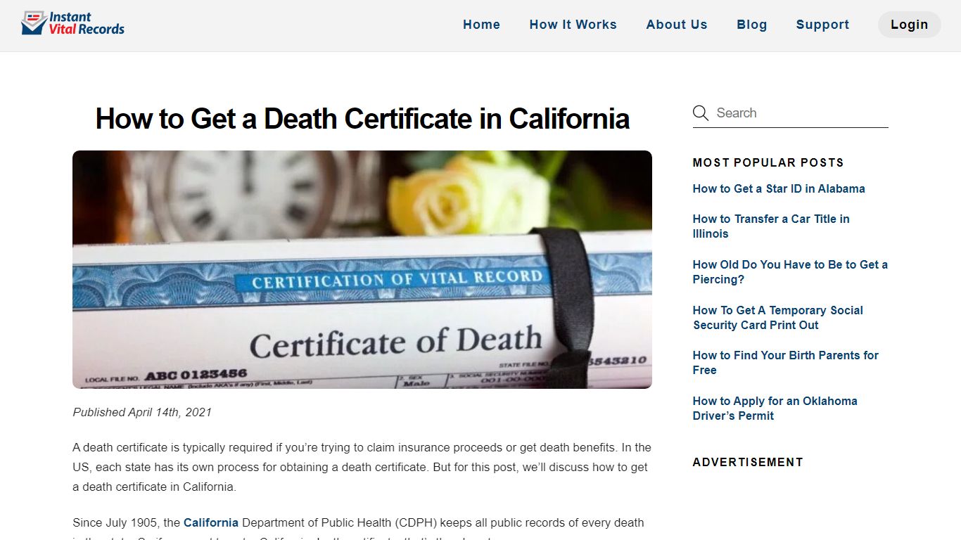 How to Get a Death Certificate in California - InstantVitalRecords